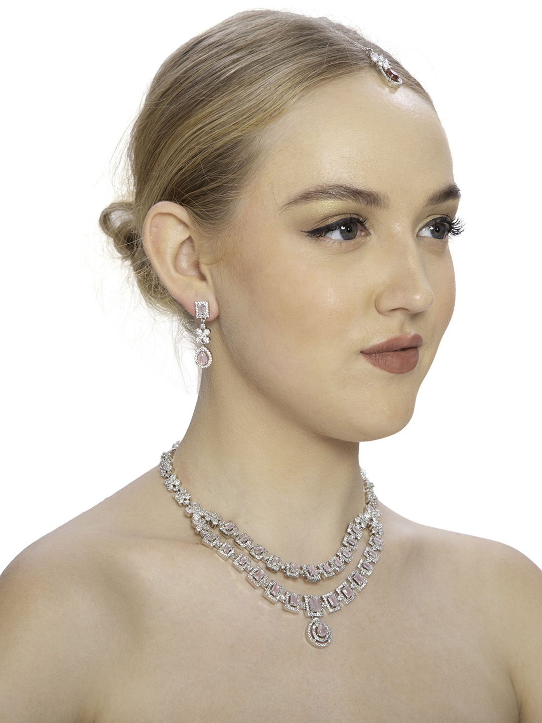 

Ladymania Silver-Plated AD-Studded Necklace and Earrings