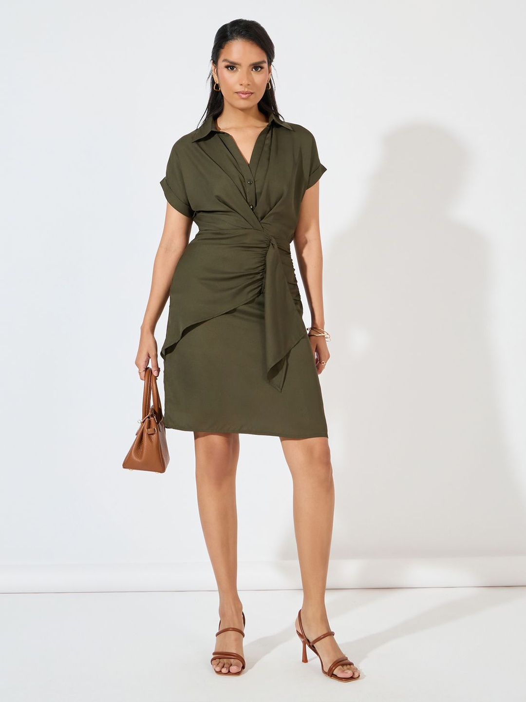 

Styli Women Short Sleeves Sheath Dress, Olive