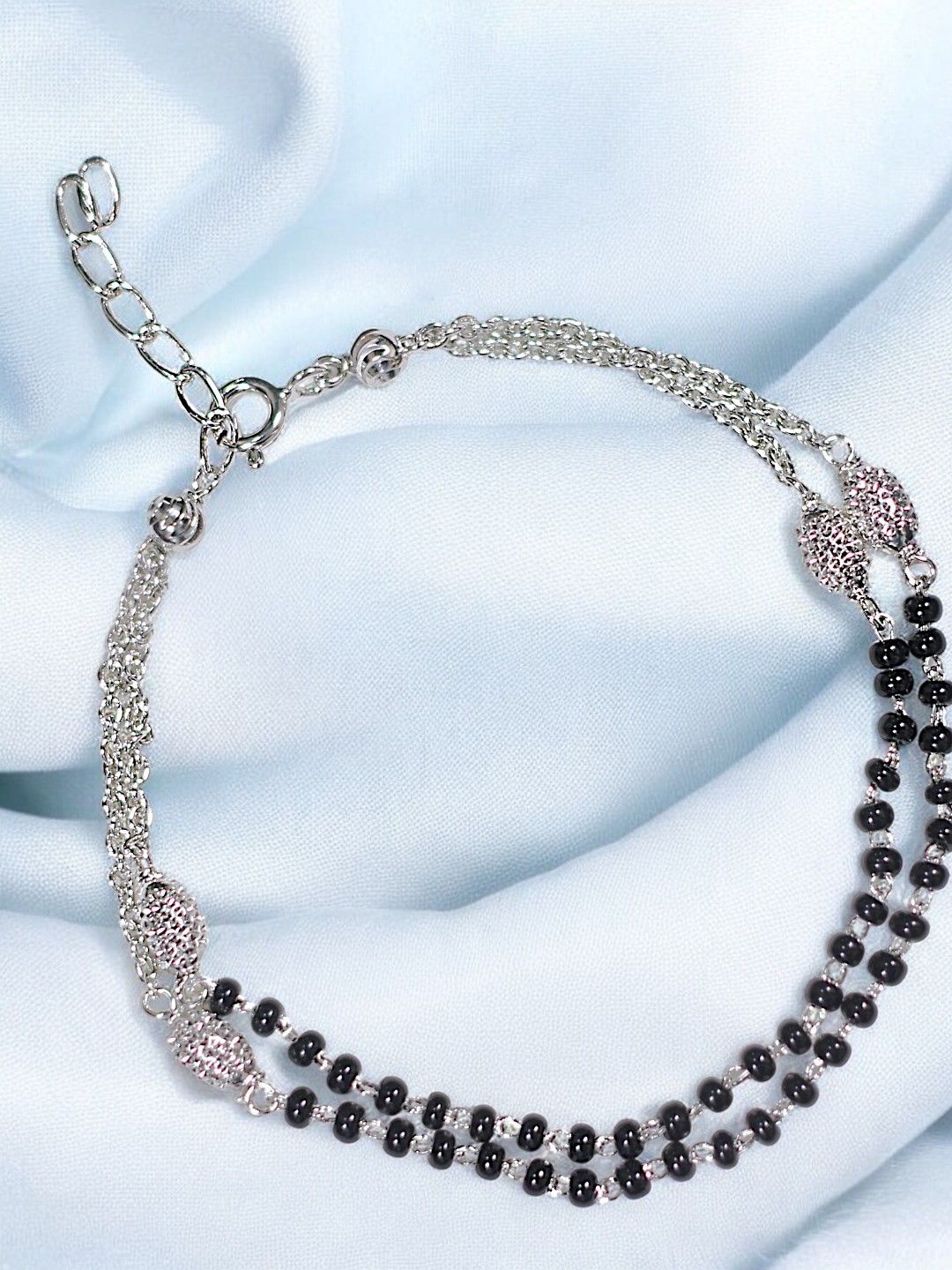 

Taraash 925 Sterling Silver Beaded Link Mangalsutra Bracelet