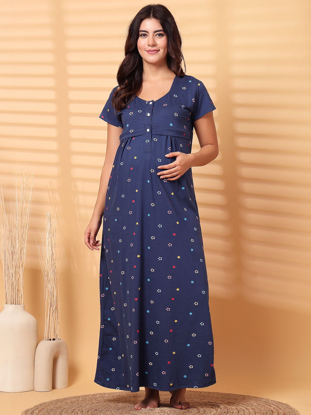 

Secret Wish Printed Maxi Nightdress, Navy blue