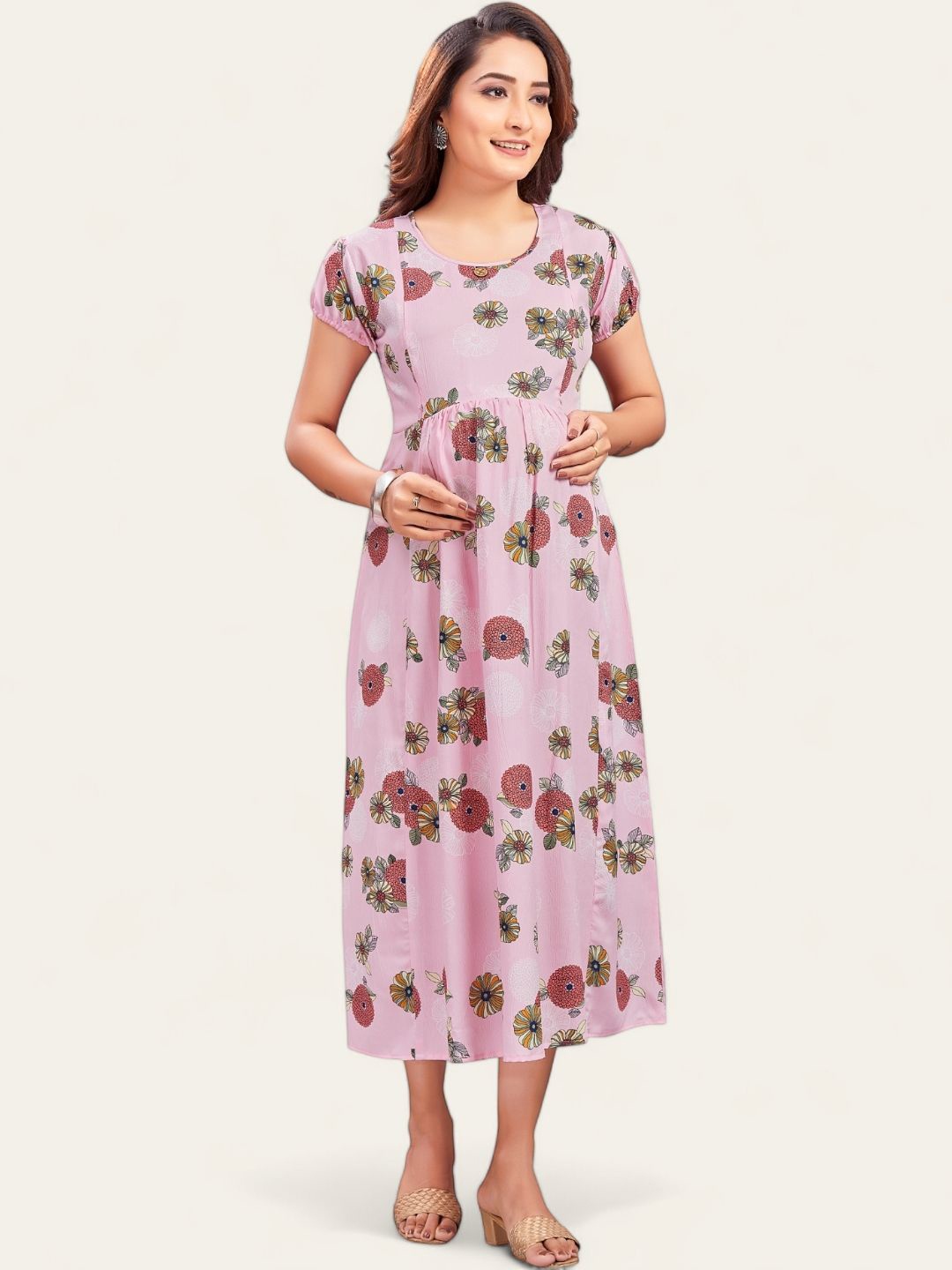 

RITIJYA Women Floral Print Maternity Fit & Flare Dress, Pink
