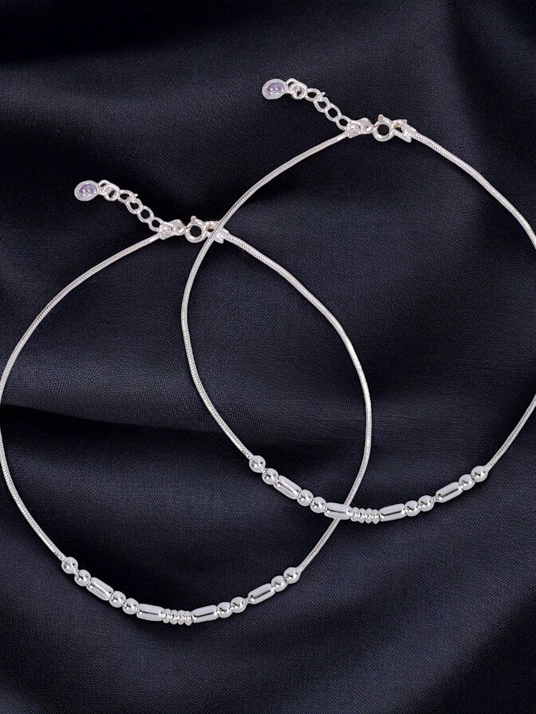 

Taraash Set Of 2 925 Sterling Silver Beaded Anklet