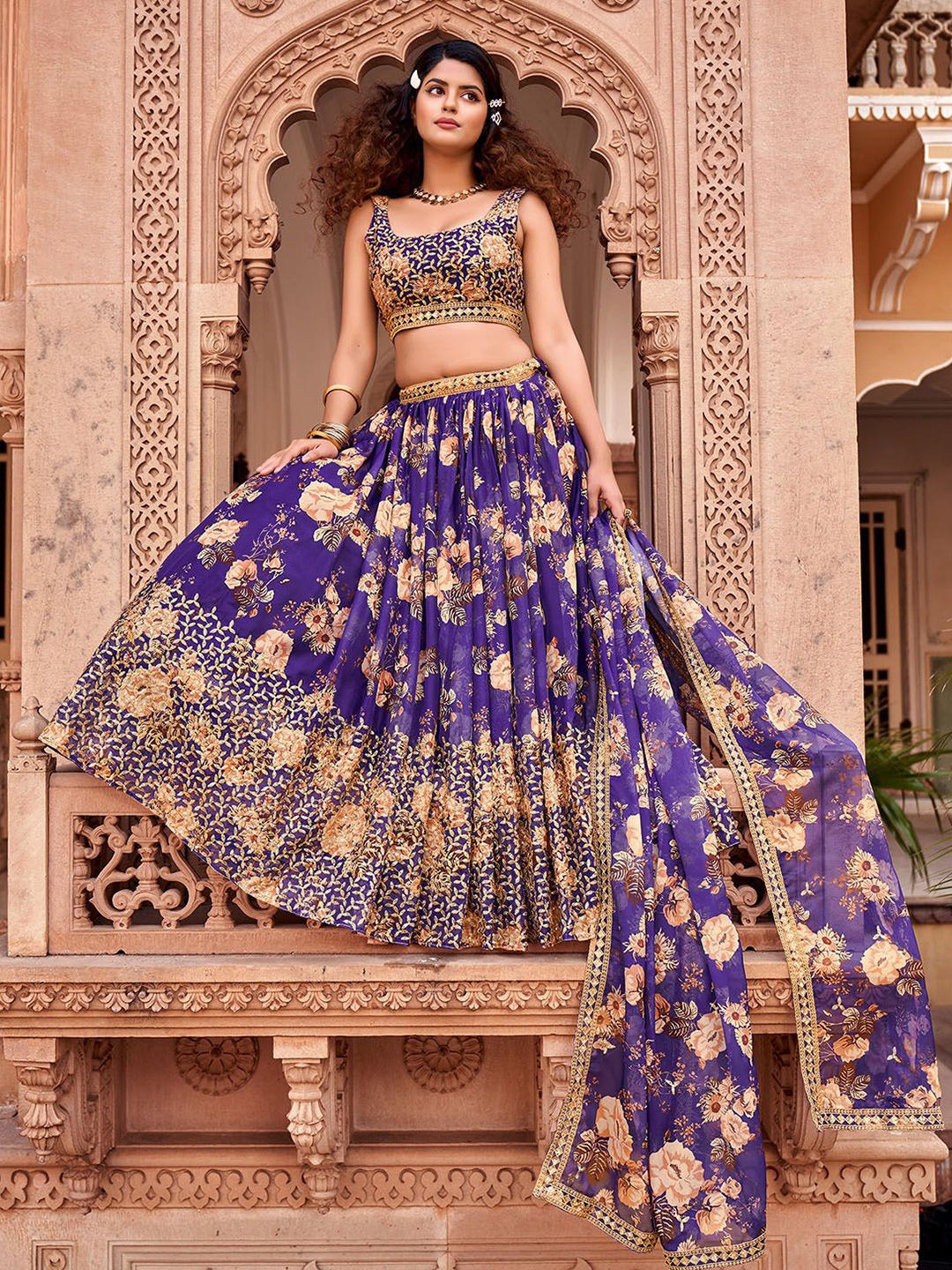 

SHOPGARB Embellished Semi-Stitched Lehenga & Unstitched Blouse With Dupatta, Purple