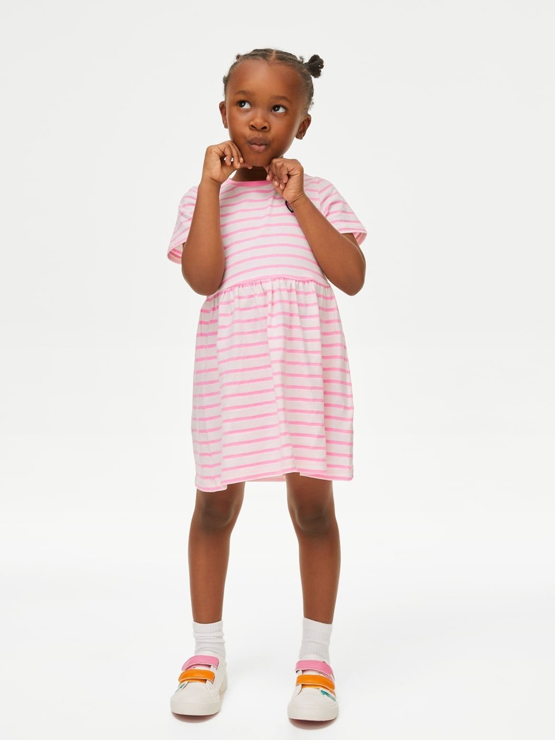 

Marks & Spencer Girls Pure Cotton Striped A-Line Dress, Pink