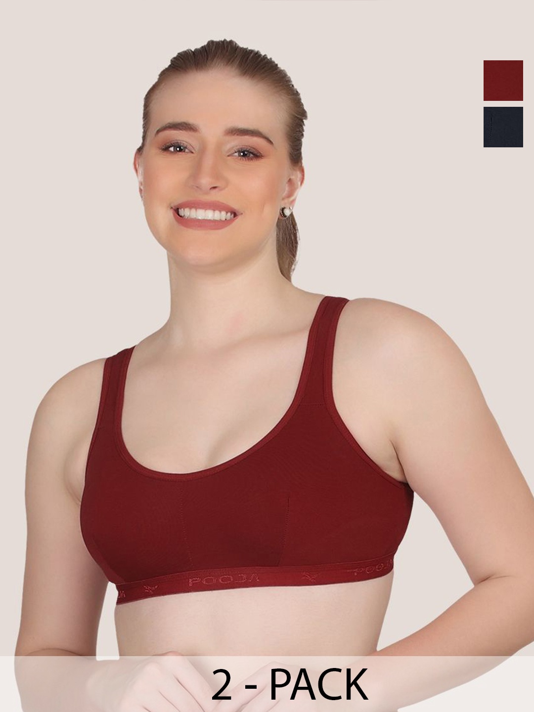 

POOJA RAGENEE Pack of 2 Full Coverage Cotton Workout Bra, Maroon