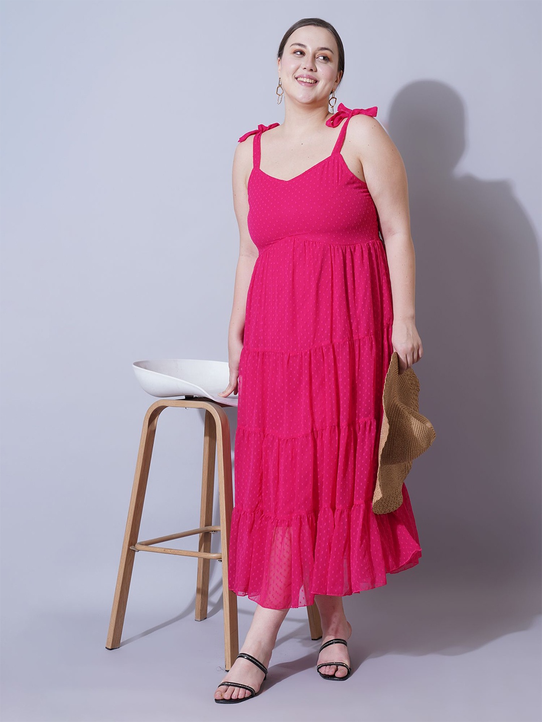 

U&F Beyond Self Design Plus Size Georgette Fit & Flare Midi Dress, Magenta