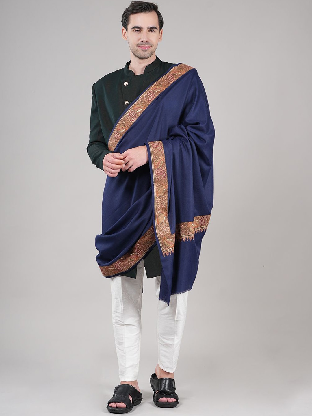 

MUFFLY Paisley Printed Pashmina Woollen Shawl, Blue