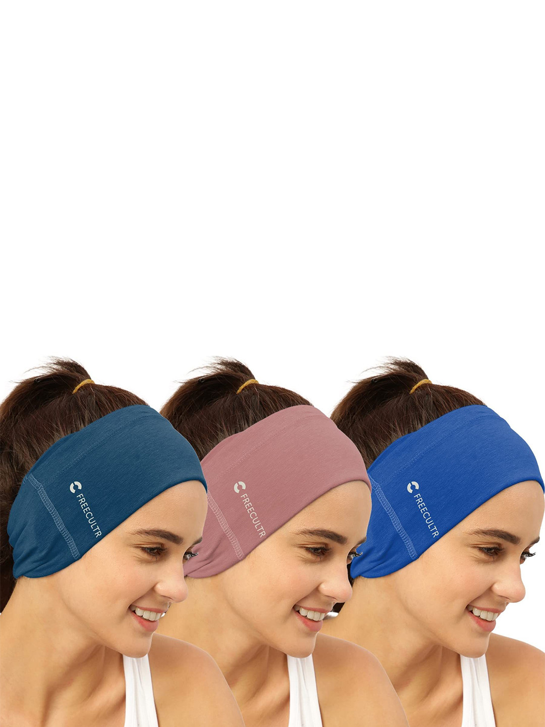 

FREECULTR Unisex Pack Of 3 Printed Anti Microbial Multipurpose Bandana Headband, Blue