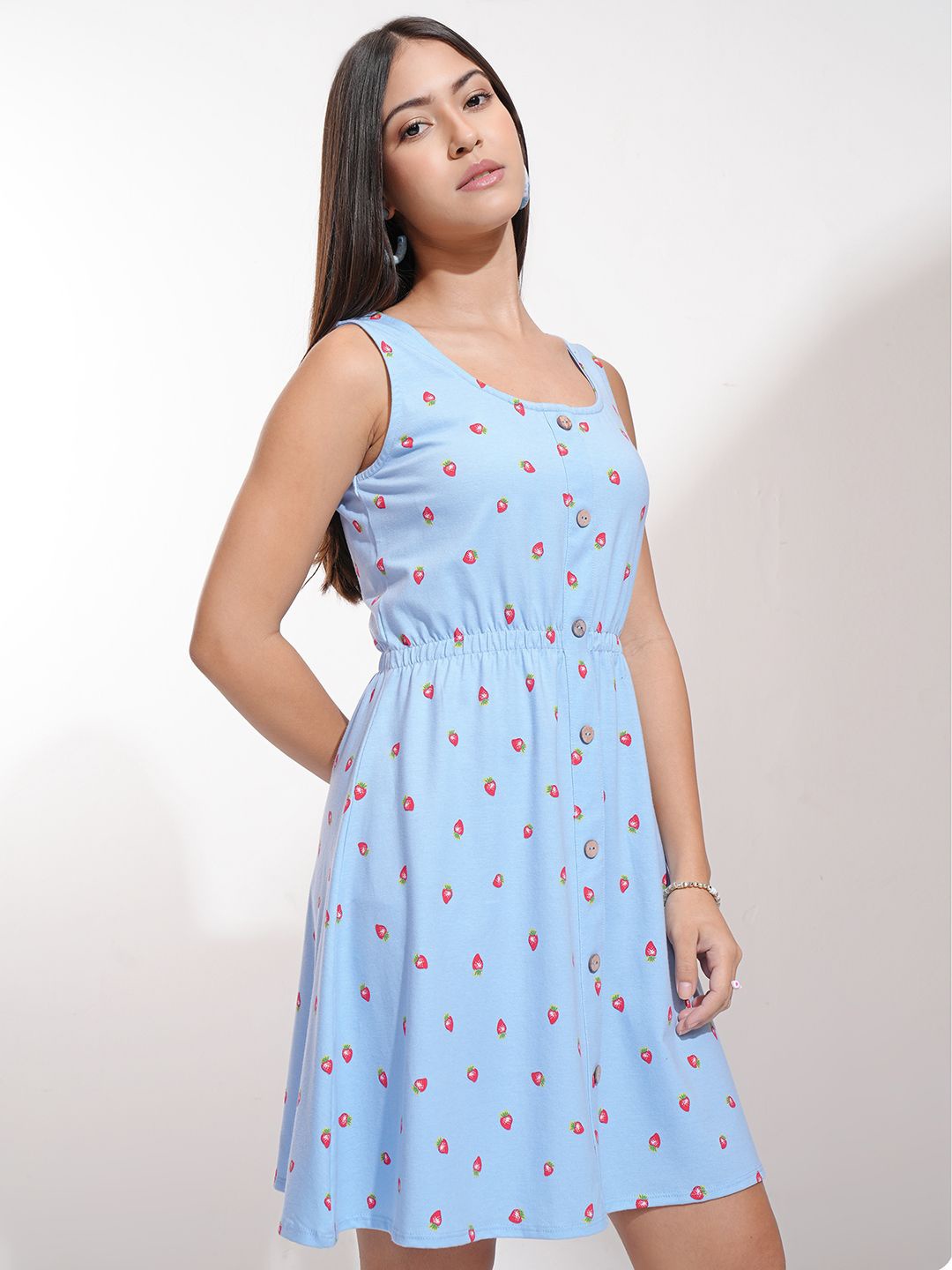 

Tokyo Talkies Women Printed Fit & Flare Mini Dress, Blue