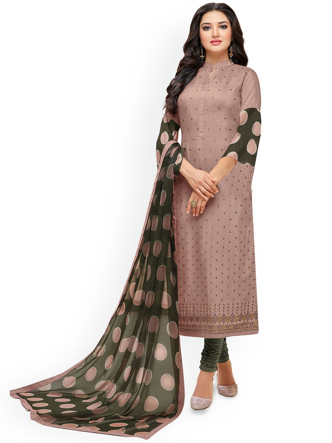 

Maroosh Embellished Unstitched Dress Material, Tan