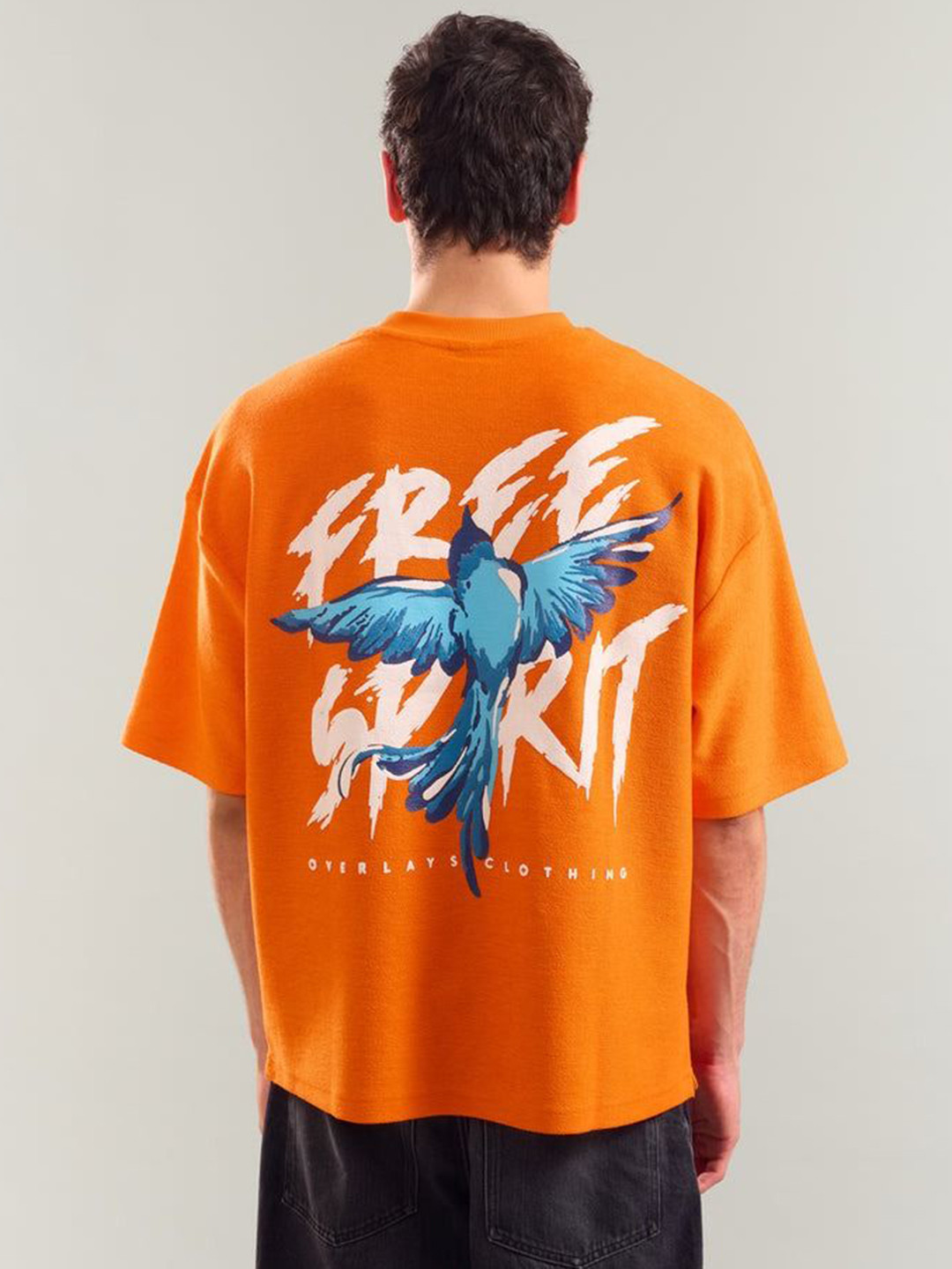 

Overlays Men Graphic Printed Round Neck Cotton Oversized T-shirt, Orange