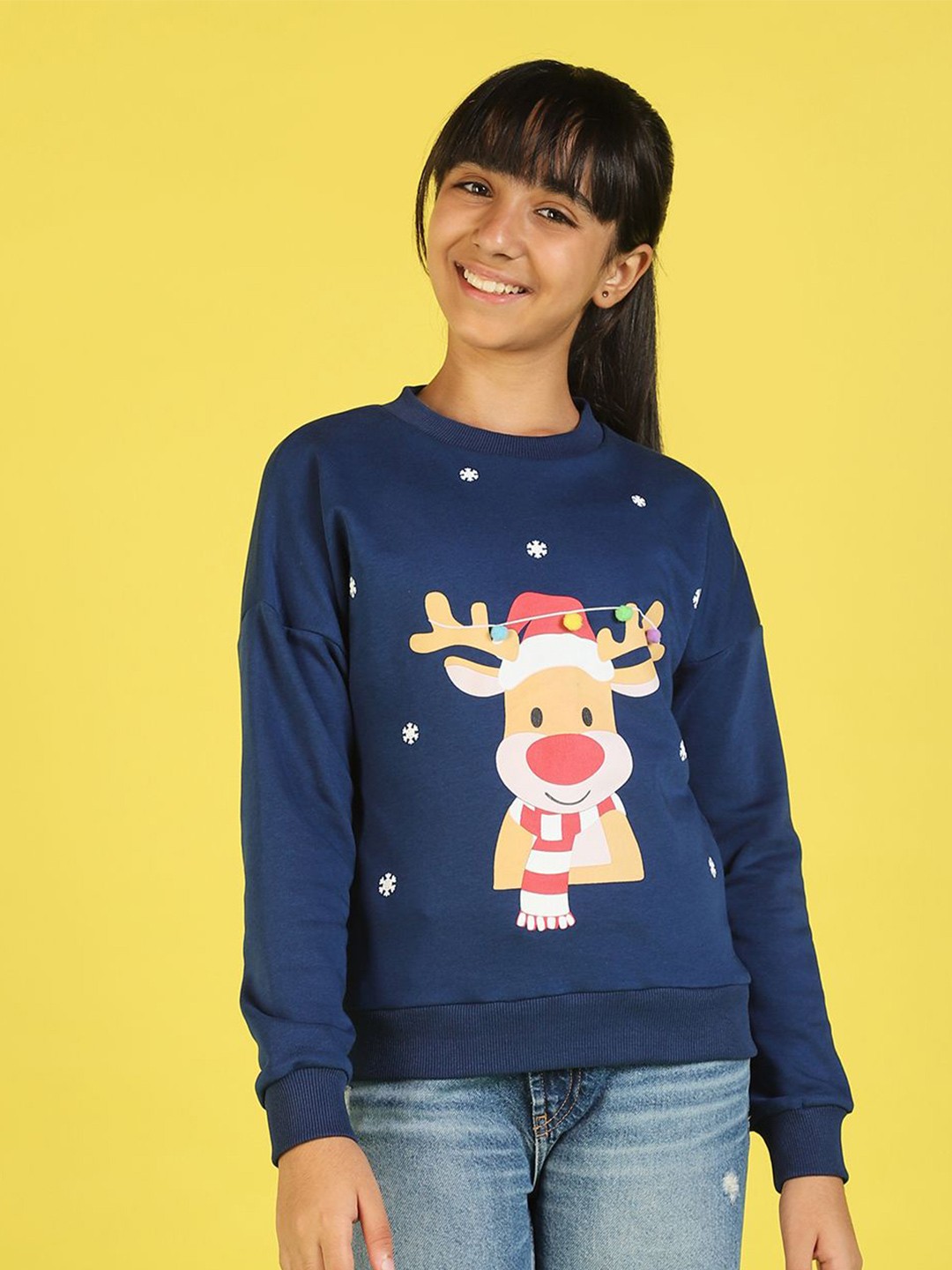 

Nauti Nati Girls Printed Pullover Sweatshirt, Navy blue