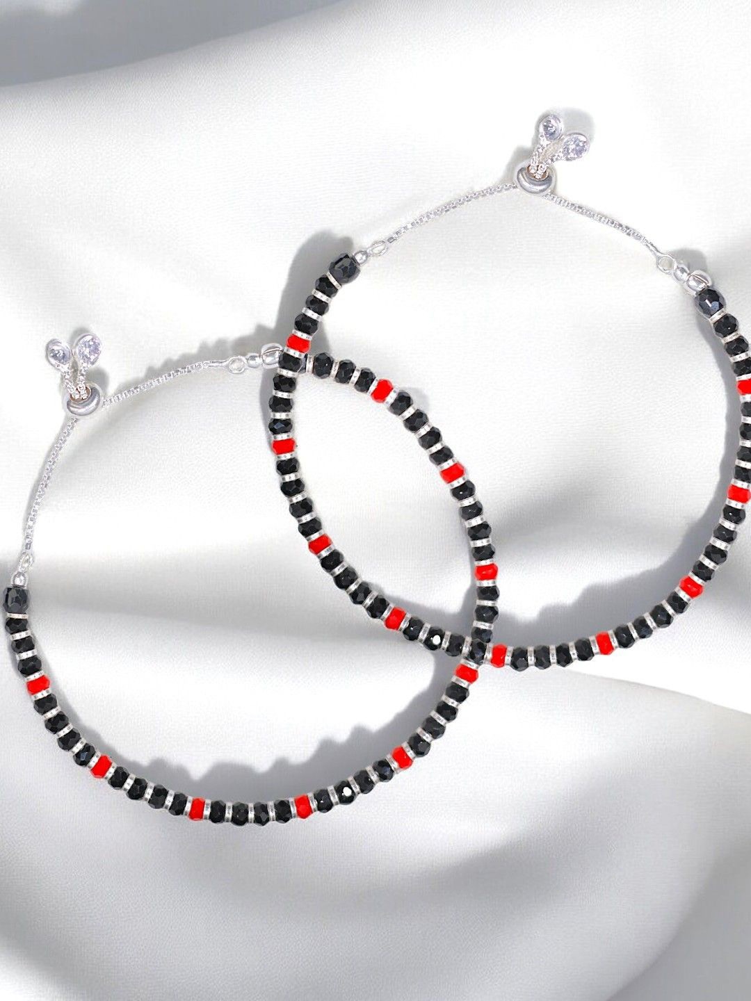 

Taraash Set Of 2 925 Sterling Silver Beaded Anklet