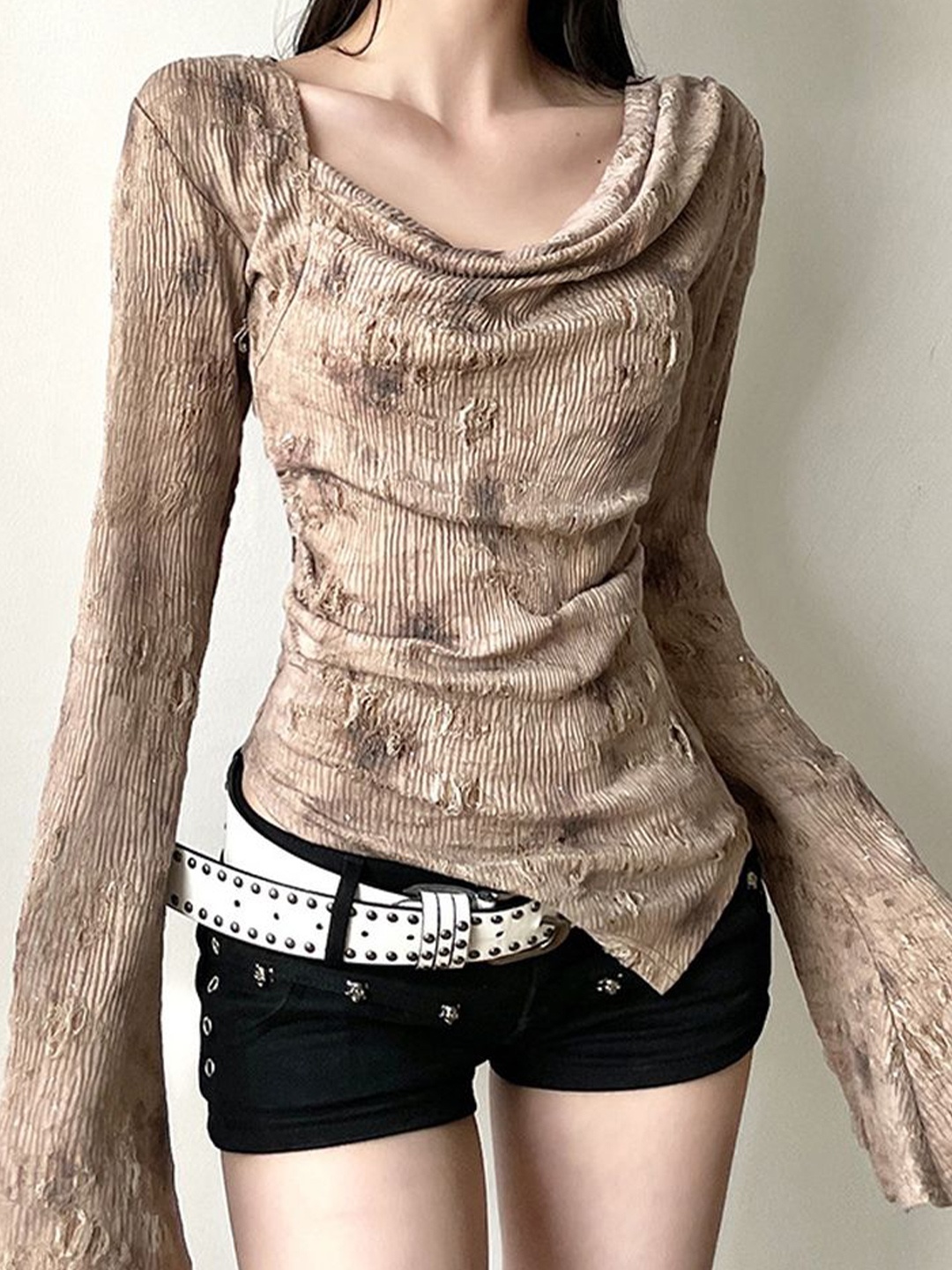 

LULU & SKY Women Long Sleeves Cowl Neck Top, Khaki