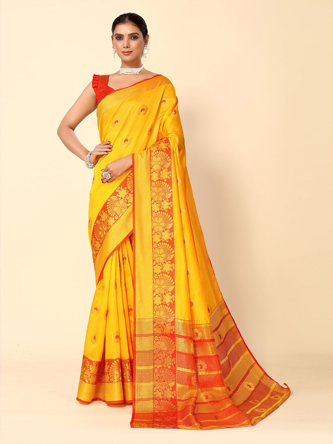 

ODETTE Ethnic Motifs Woven Design Saree, Yellow