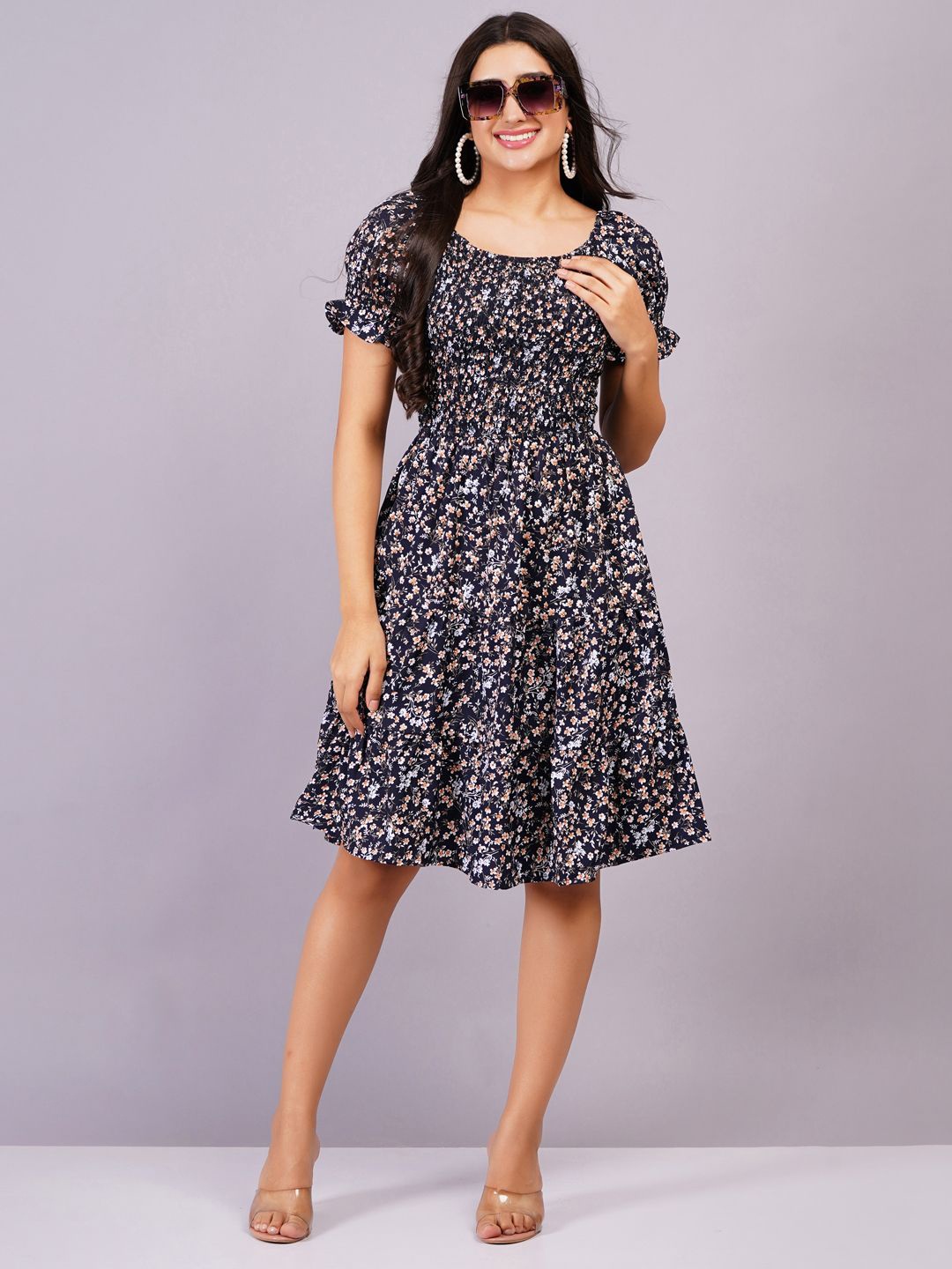 

BAESD Women Floral Printed Fit & Flare Dress, Black