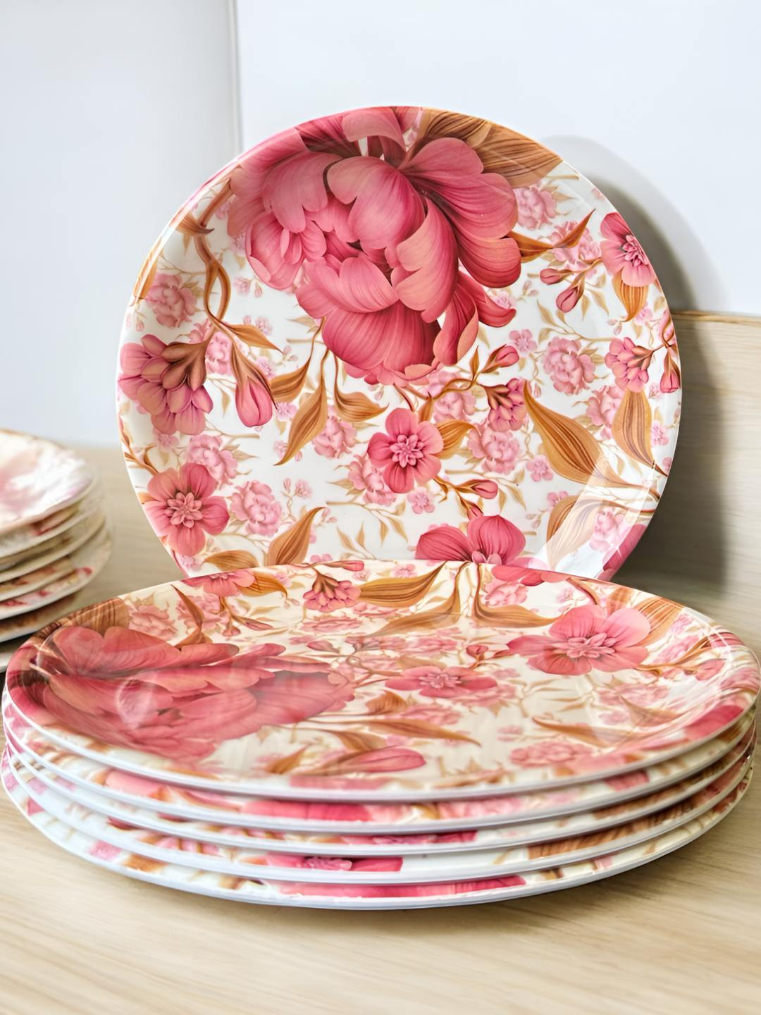 

Gallery99 Pink 6 Pieces Floral Printed Melamine Glossy Plates