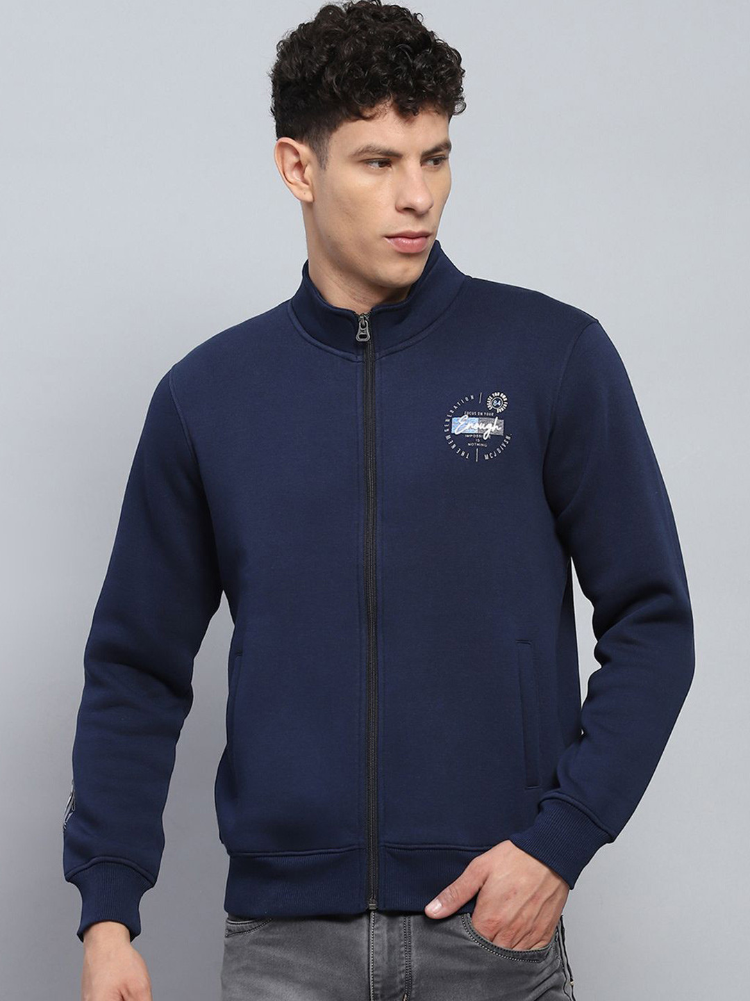 

Monte Carlo Men Mock Collar Cotton Sweatshirt, Navy blue