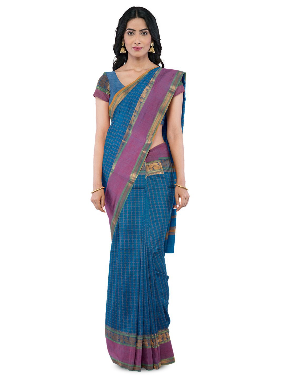 

Avishya Checked Woven Design Zari Pure Cotton Saree, Blue
