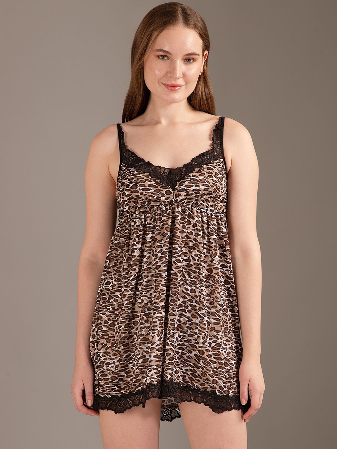 

Louis Bayrad Animal Printed Shoulder Straps Baby Doll, Brown