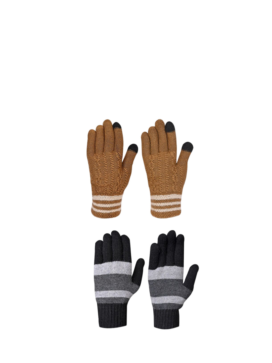 

LOOM LEGACY Men Pack of 2 Striped Acrylic Winter Gloves, Tan