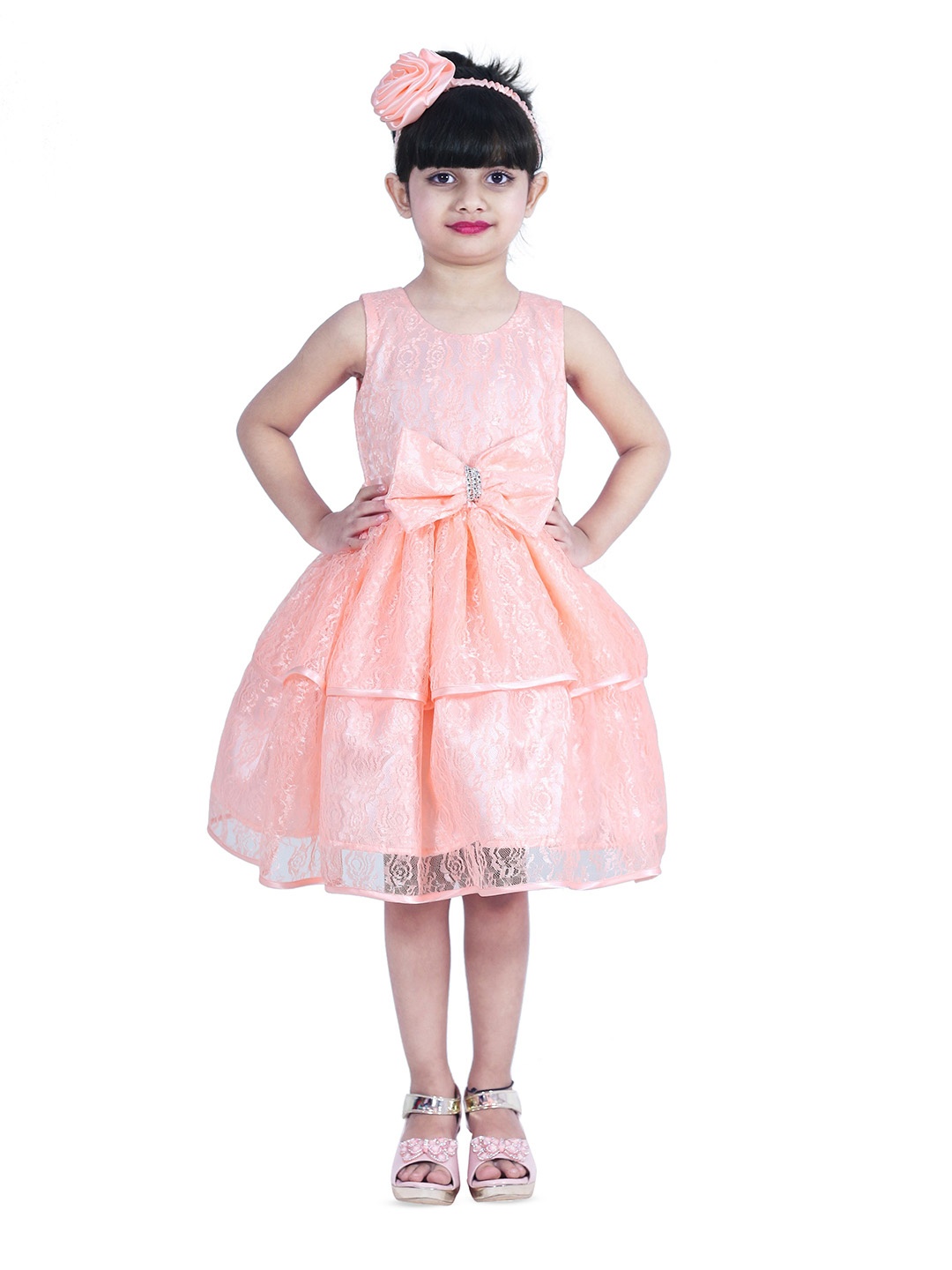 

Wish little Girls Lace Fit and Flare Dress, Peach