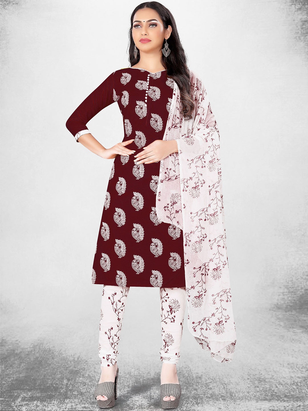 

Maroosh Ethnic Motifs Printed Unstitched Dress Material, Maroon