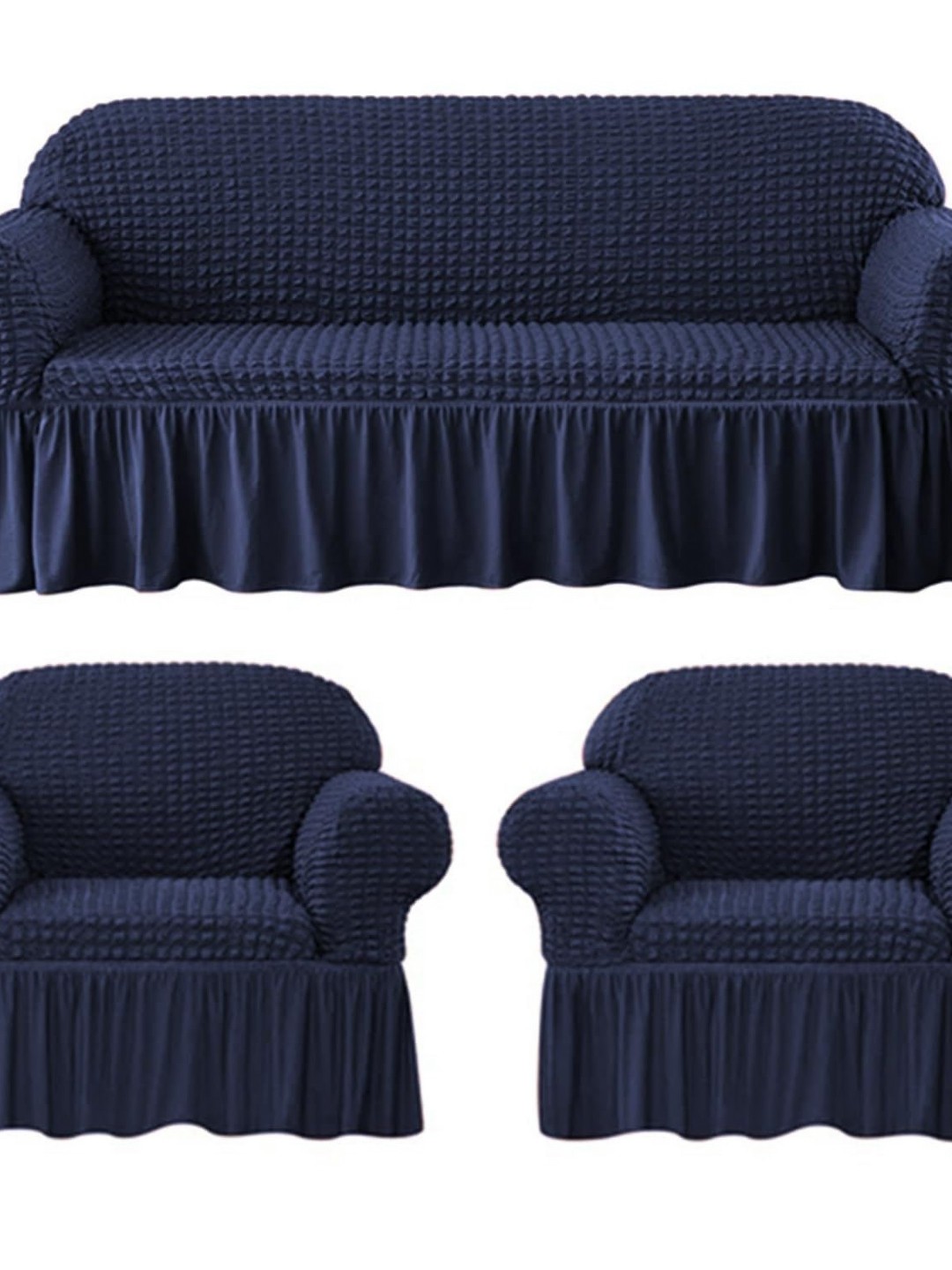 

Lukzer Navy Blue Polyester 1 Piece Sofa Cover With Arms