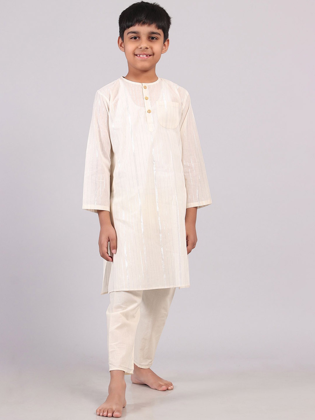 

TJORI Boys Regular Pure Cotton Kurta with Pyjamas, Off white