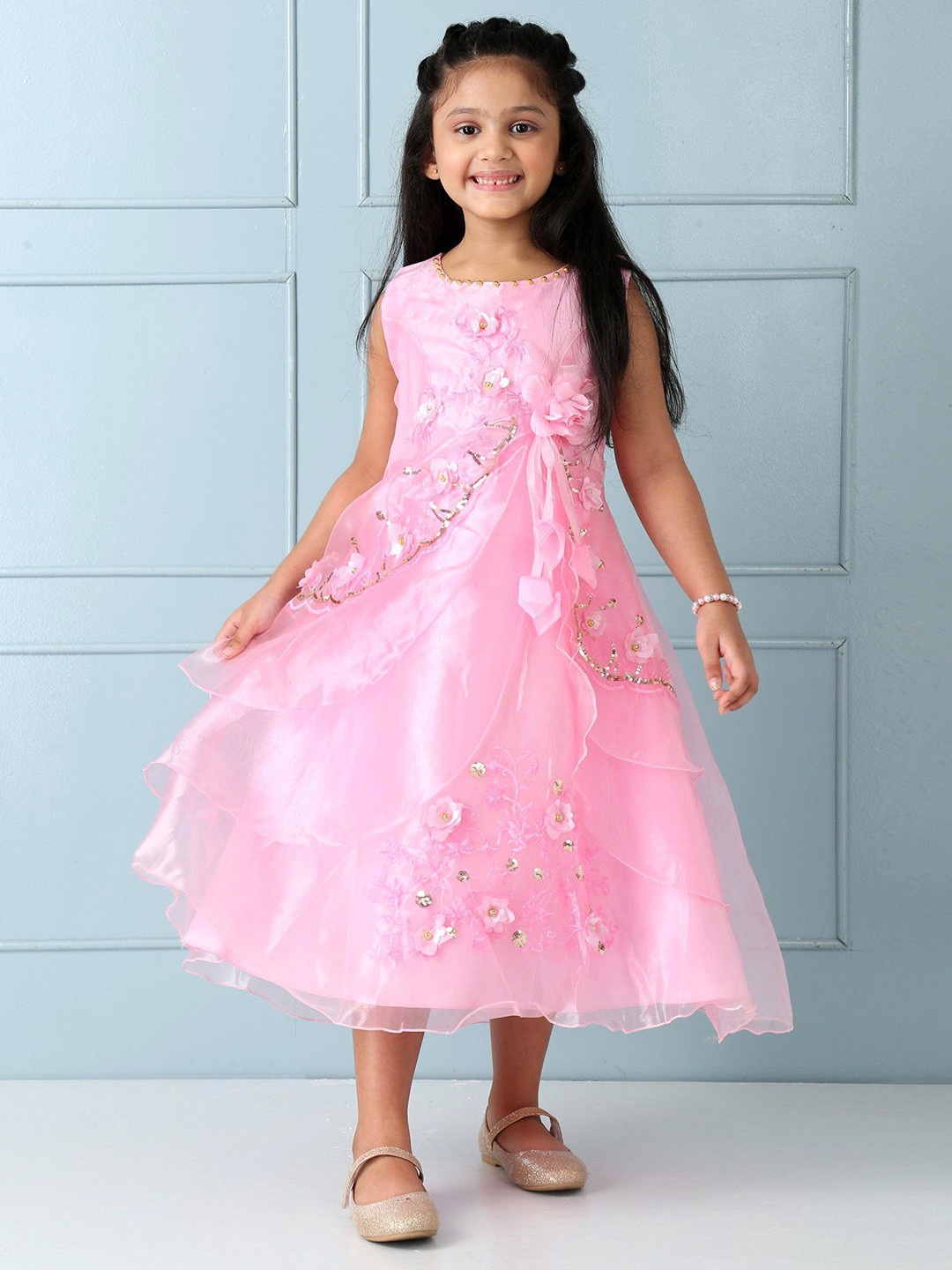 

Mark & Mia Girls A-Line Self Design Midi Dress, Pink
