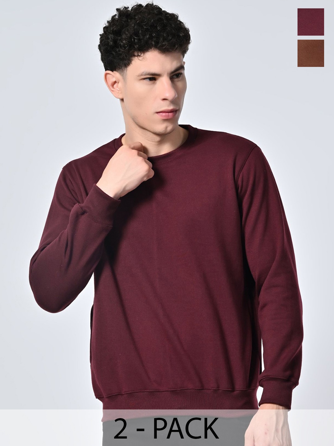 

BAESD Pack Of 2 Men Solid Regular Sweatshirt, Maroon