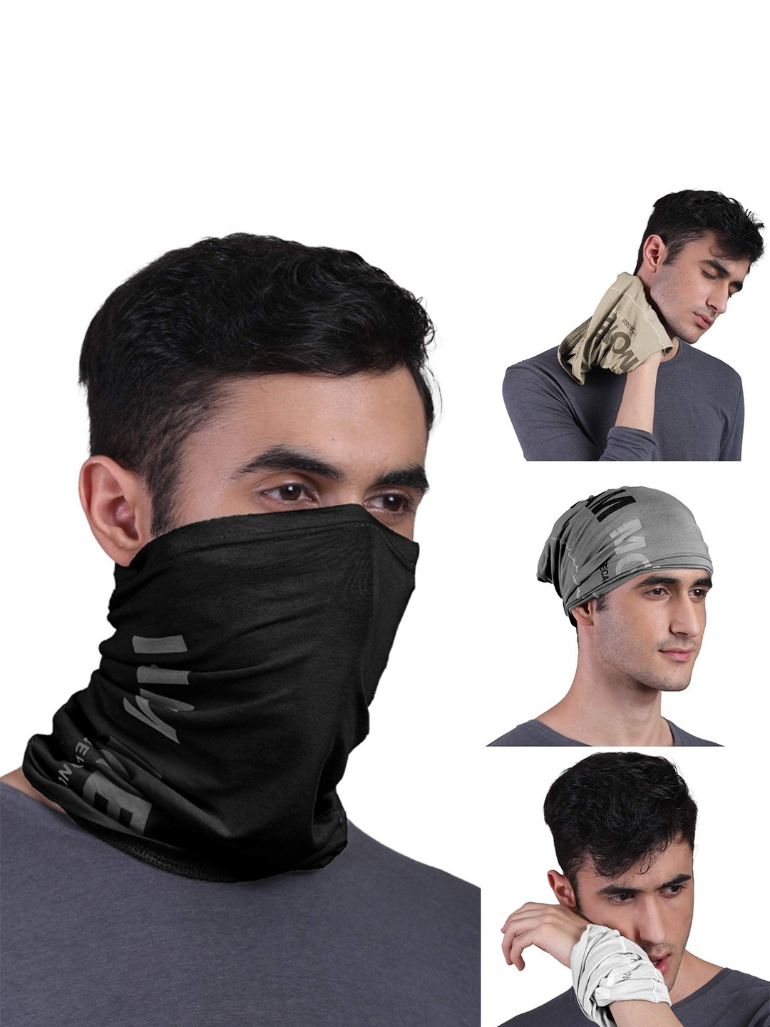 

FREECULTR Unisex Pack Of 3 Printed Anti Microbial Multipurpose Bandana Headband, Beige