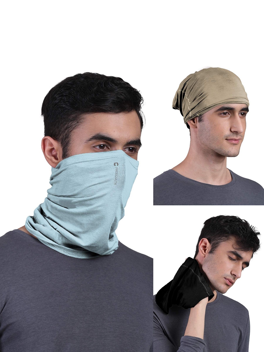 

FREECULTR Unisex Pack Of 3 Printed Anti Microbial Multipurpose Bandana Headband, Black