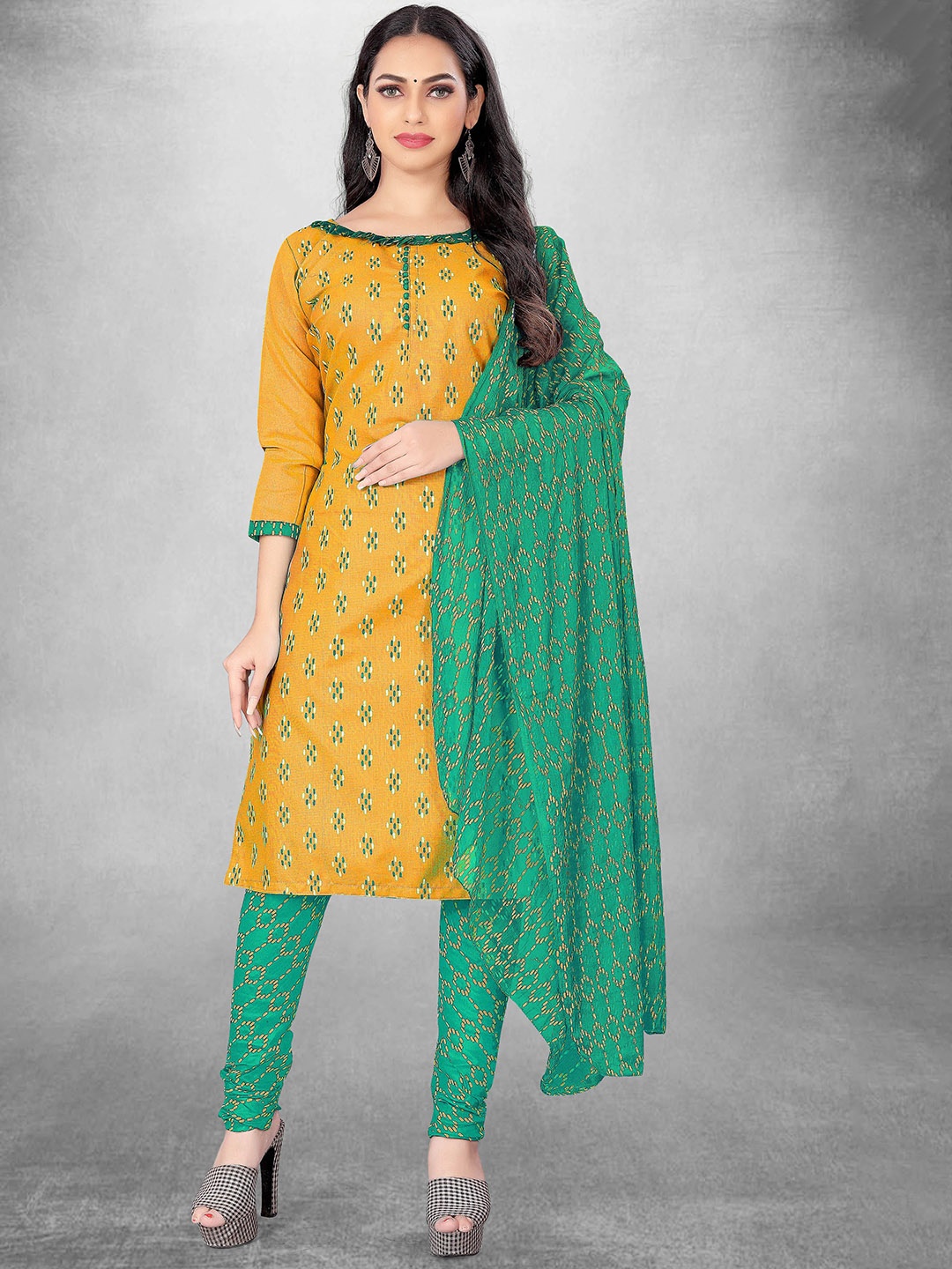 

Maroosh Geometric Printed Unstitched Dress Material, Yellow