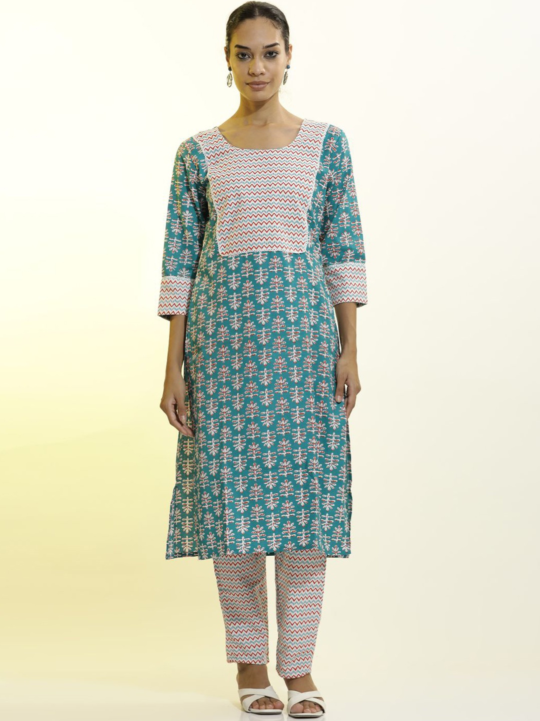 

Jaipur Kurti Cotton Printed Straight Kurta Set, Teal