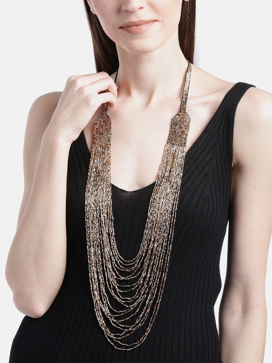 

RICHEERA Gold-Plated And Silver-Toned Beaded Layered Necklace