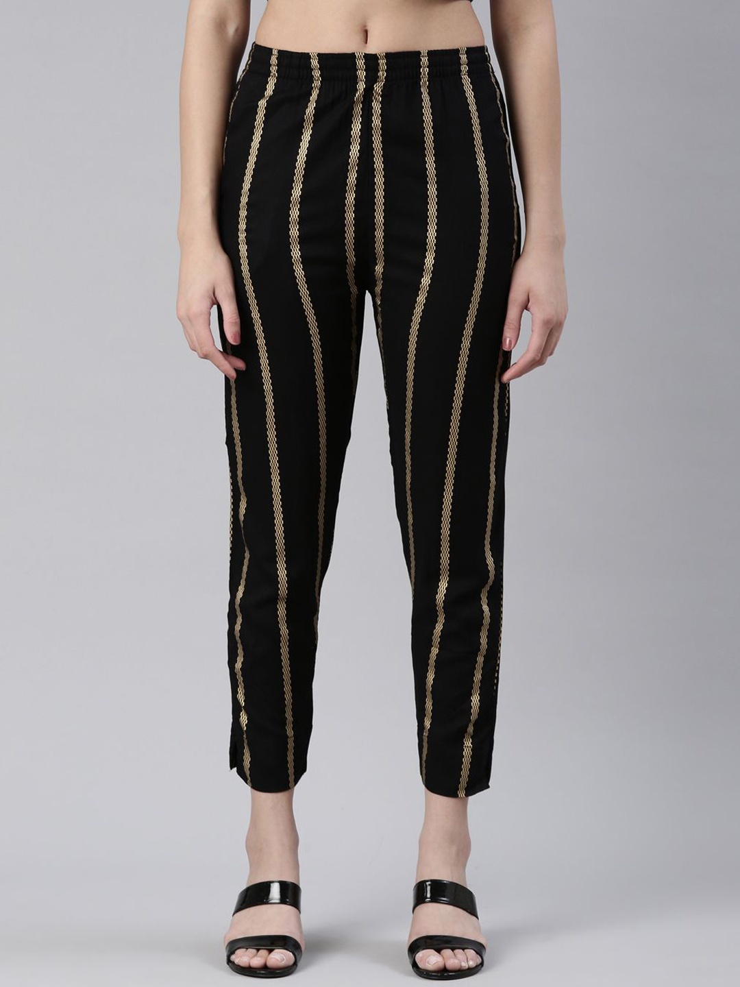 

Kryptic Women Striped Smart Slim Fit Trousers, Black