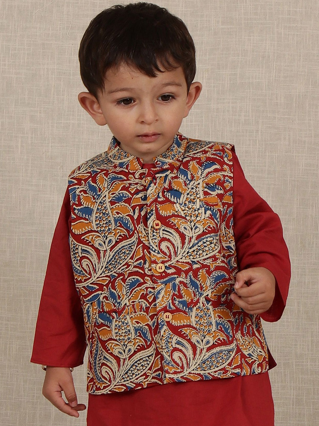 

TJORI Printed Pure Cotton Nehru Jackets, Maroon