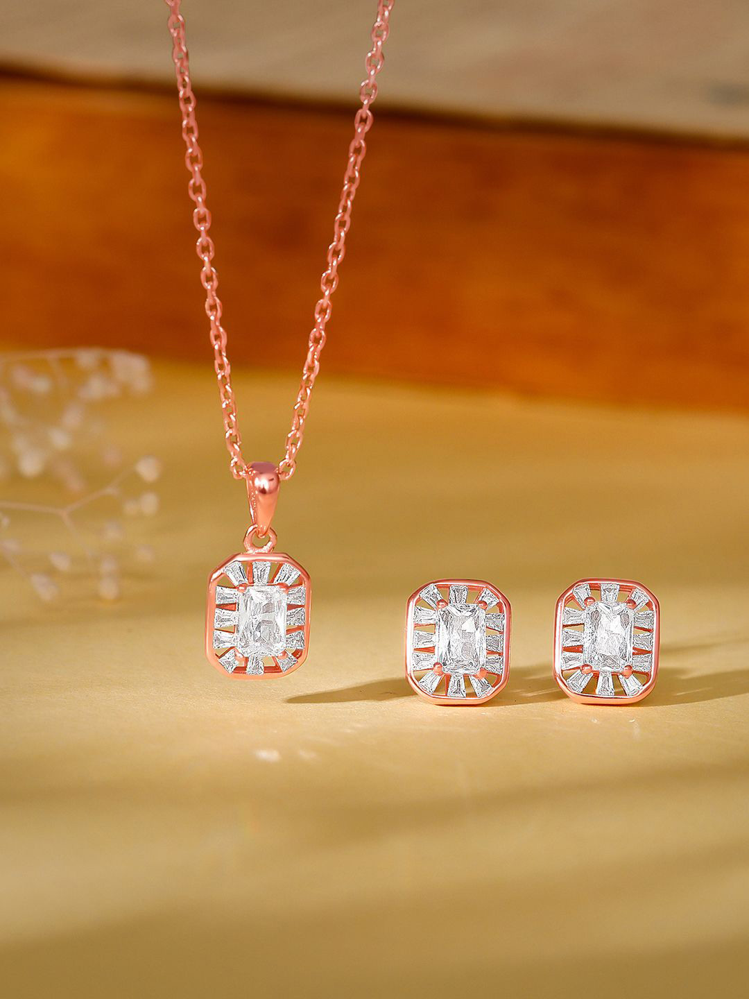 

GIVA 925 Silver with Rose Gold Plated Artificial Stones Studded Jewellery Set