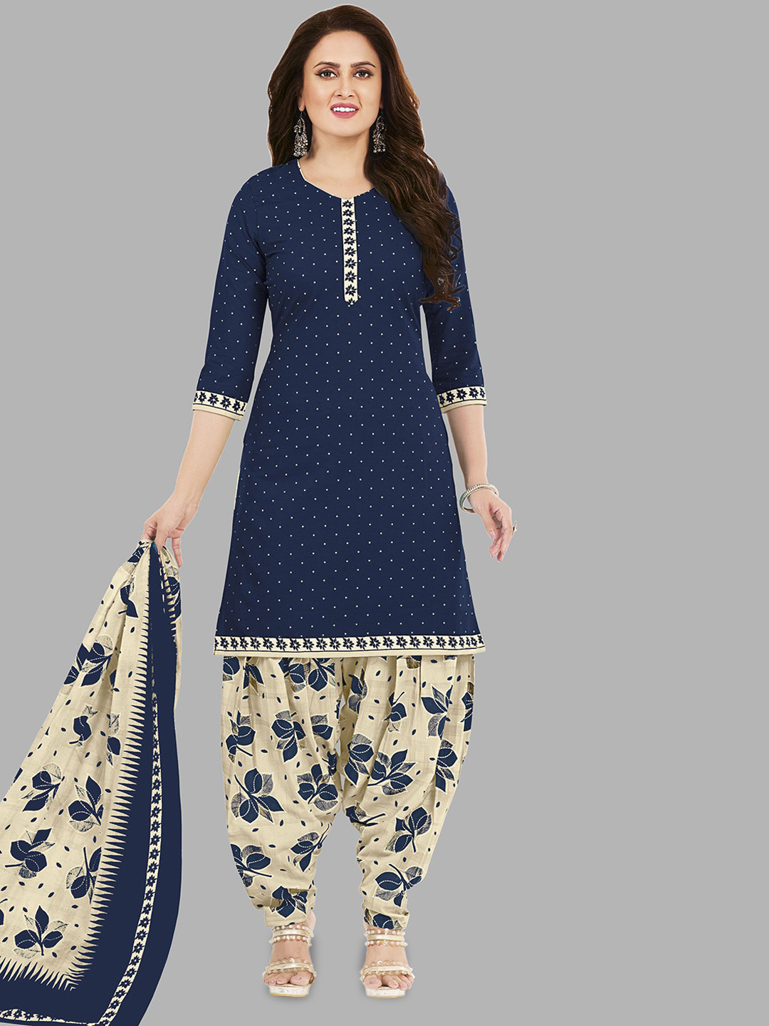 

MIRAAN Printed Pure Cotton Unstitched Dress Material, Navy blue
