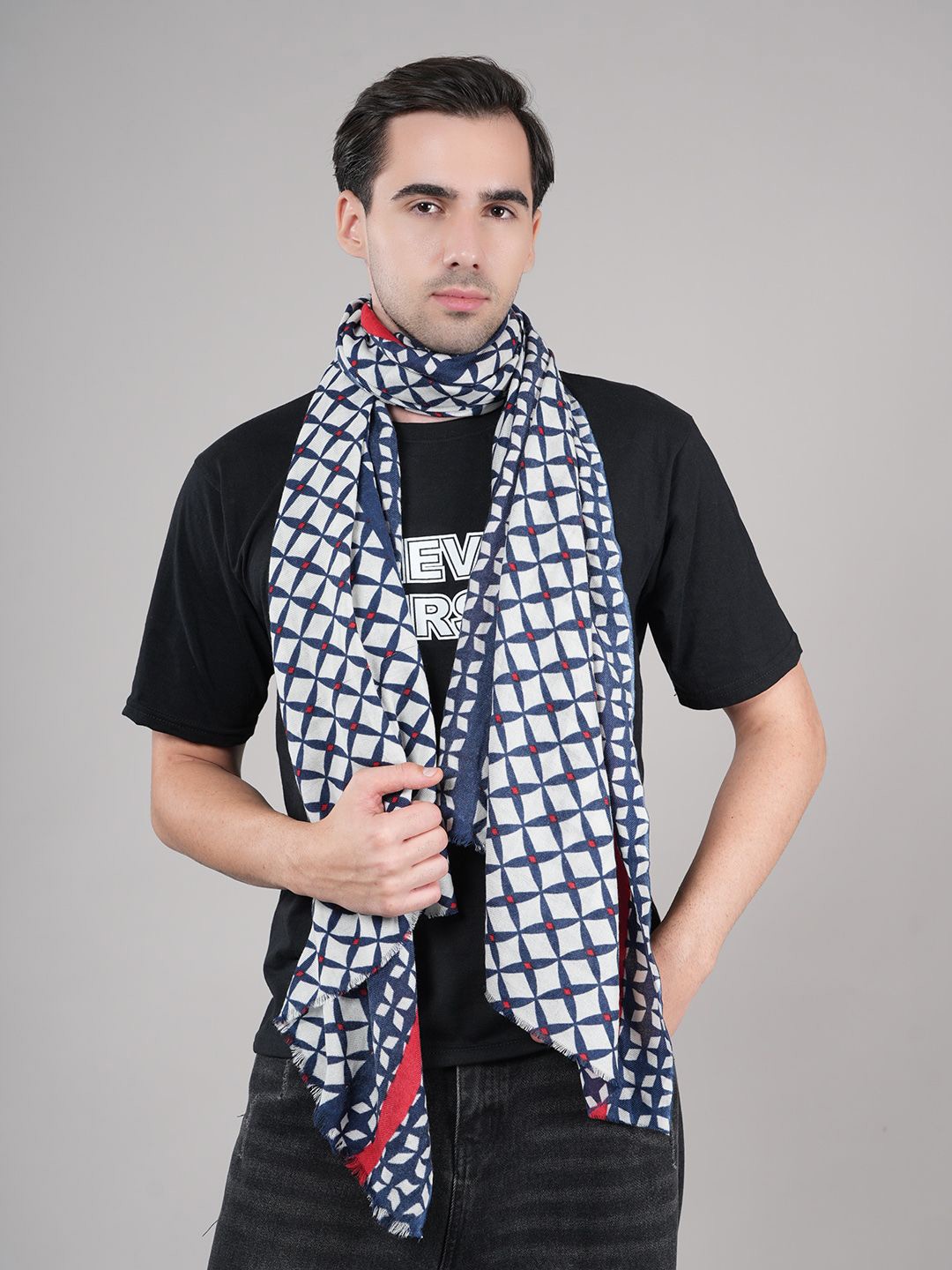 

MUFFLY Men Printed Winter Stole, White