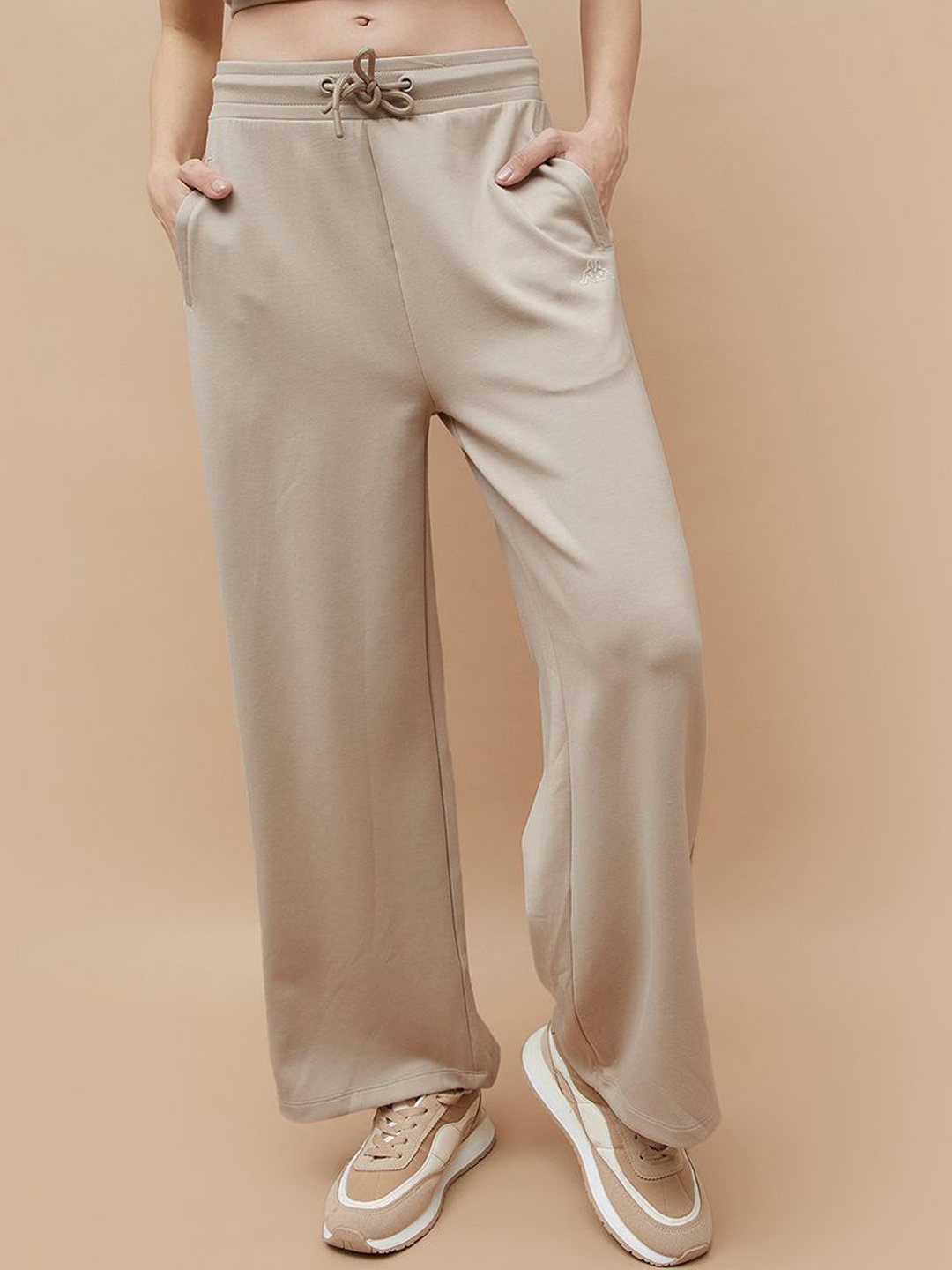 

Kappa Women Solid Mid-Rise Parallel Trousers, Beige