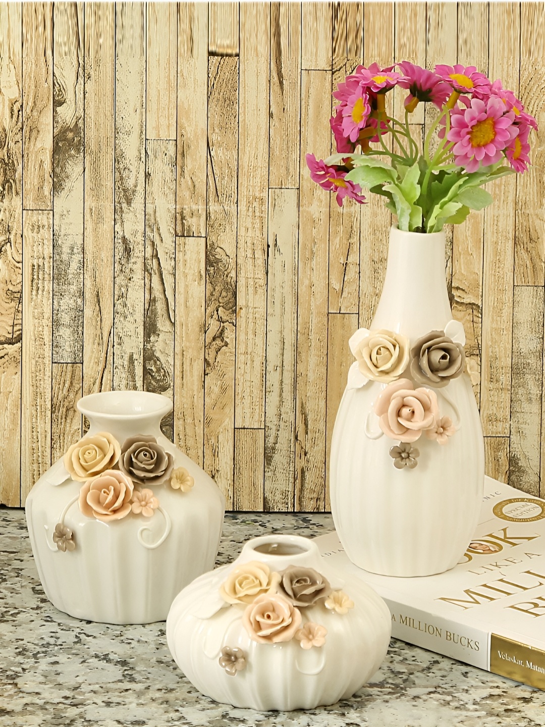 

TAYHAA 3 Pieces White Glossy Ceramic Flower Vases