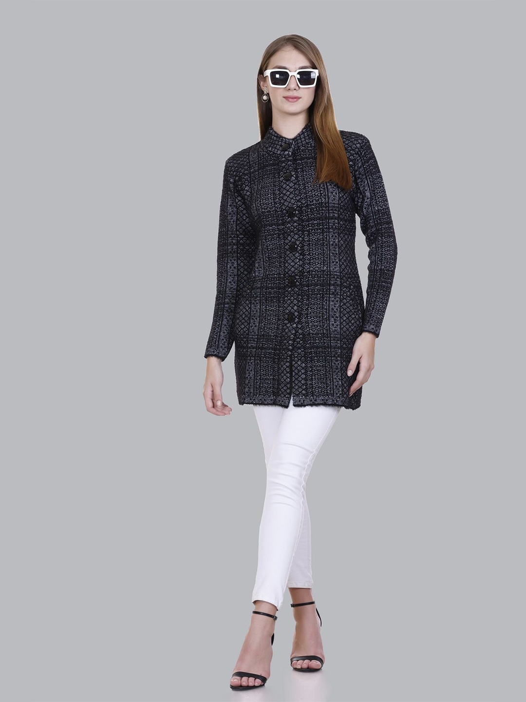 

SOSHAGUN OSWAL Women Woollen Cardigan, Black