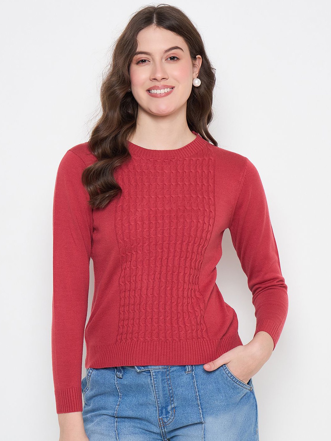 

Knitstudio Women Self Design Woollen Pullover, Rose