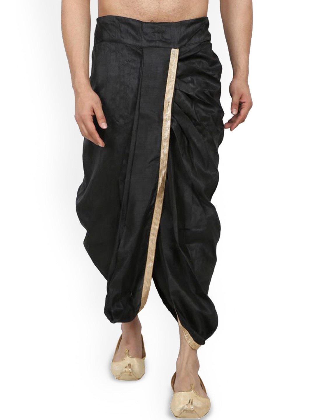 

FANZI Men Silk Dhoti Pant with Lace Work, Black