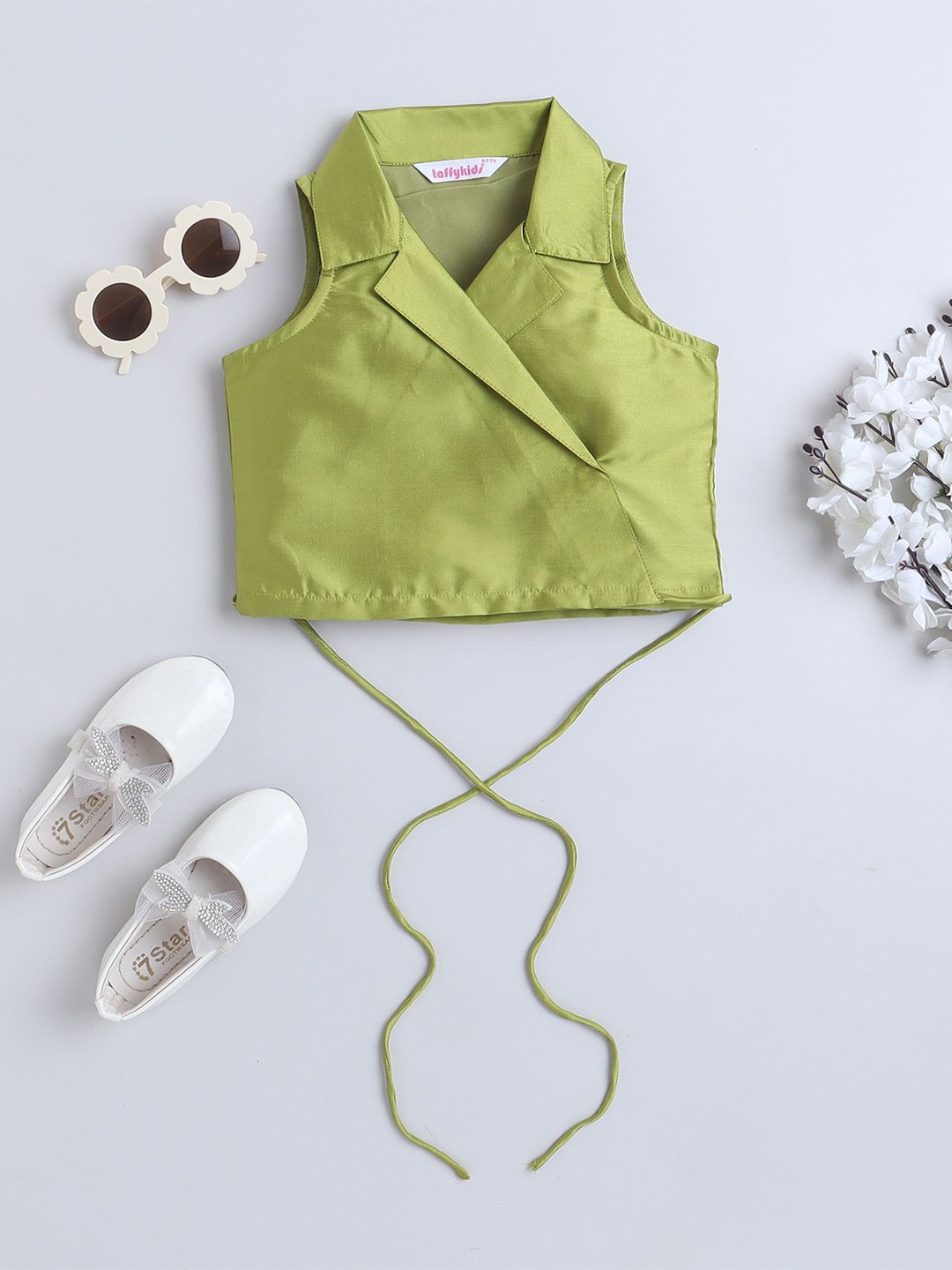 

taffykids Girl Lapel Collar Wrap Top, Green