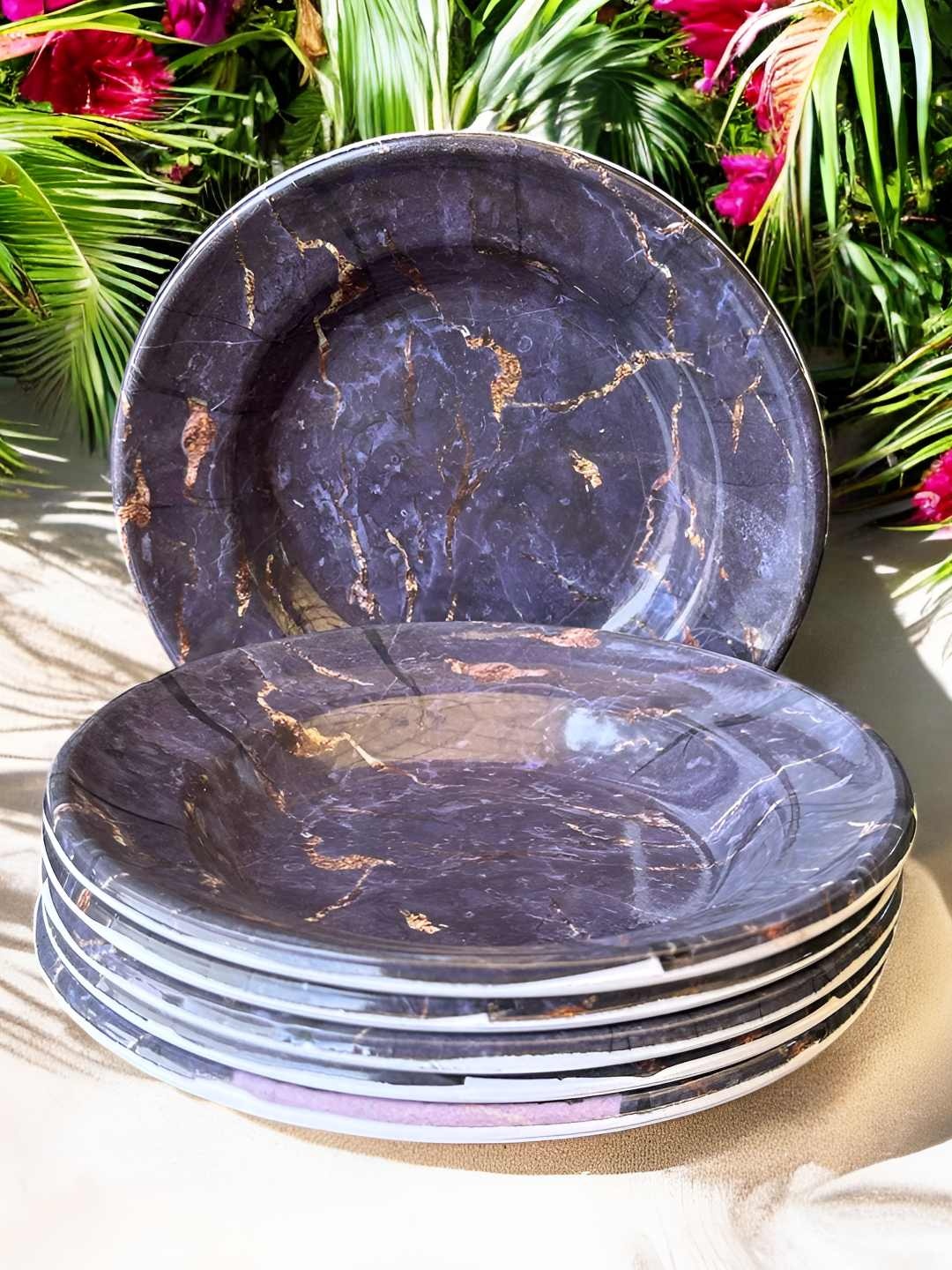 

Gallery99 Black 6 Pieces Abstract Printed Melamine Quarter Plates