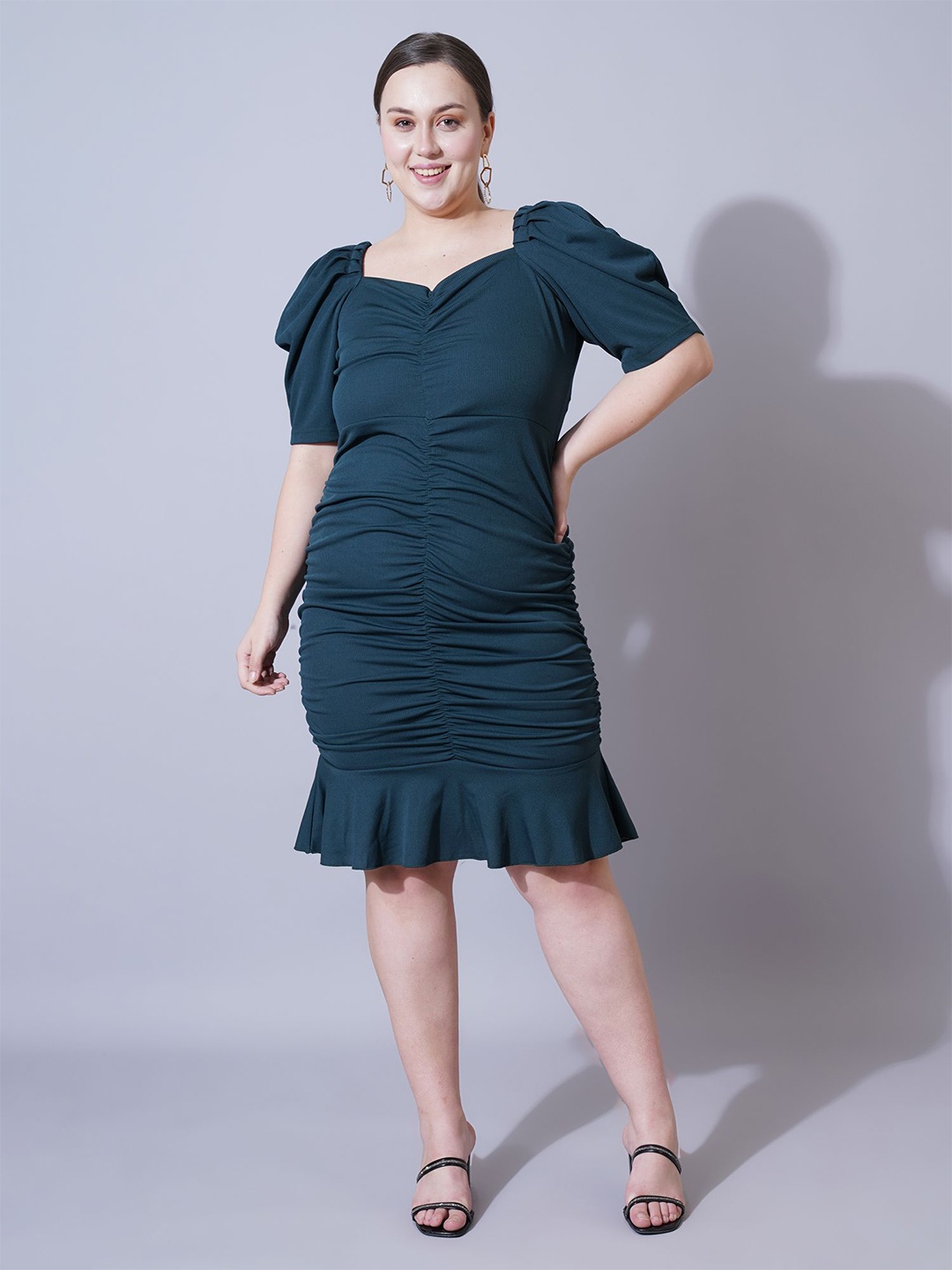 

U&F Beyond Women Puff Sleeve Bodycon Dress, Navy blue