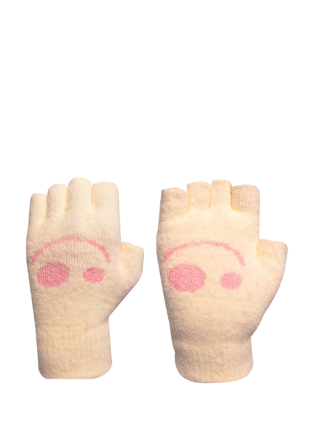 

LOOM LEGACY Women Acrylic Fingerless Gloves, Cream